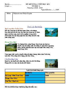Đề kiểm tra 1 tiết học kỳ II môn Tin học Lớp 6 (Thực hành) - Năm học 2018-2019